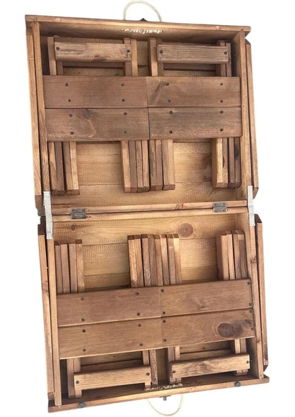 4 Tabureli Katlanır Bavul Piknik Bahçe Balkon Masa Takımı - Katlanır Kamp Masa Takımı - Ceviz